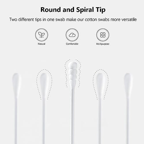 1000pc Baby Cotton Swabs with Round & Spiral Tips