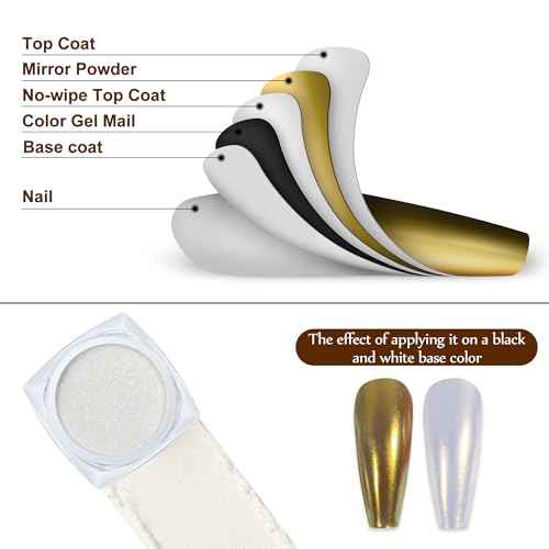 Artdone 2 Jars Chrome Nail Powder White and Gold Pearl,Iridescent Aurora Powder Metallic Mirror Effect Pigment Pearlescent Mermaid Pearl Glitter Dust Kit (White and Gold)