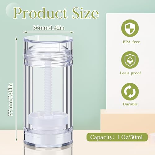 50 Pcs 30 ml Empty Deodorant Containers Twistup Filling Stick Plastic Deodorant Container Refillable Bottles Bottomfill Round Lip Balm Tubes Cylinder for Homemade DIY Lip Balm (Clear)