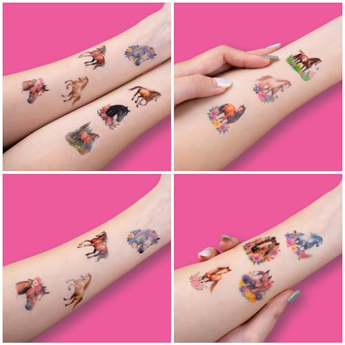 120 PCS Floral Horse Temporary Tattoos for Kids Party