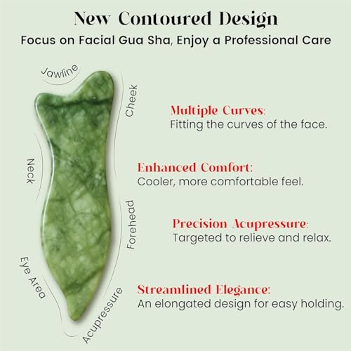 Rena Chris Gua Sha Facial and Body Tools- Natural Jade Gua Sha Stone for Face Manual Massage with Exquisite Wooden Box, Jawline Sculpting and Puffiness Reducing, Whole Body Care Tool with Manual