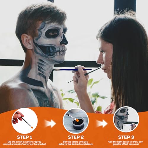 White Black Silver Face Paint Set - Water-Based, Non-Toxic