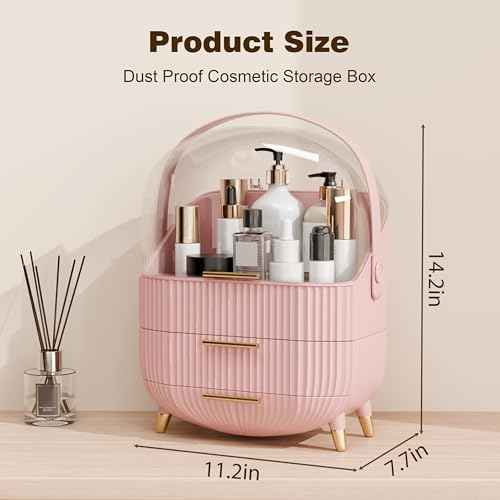 Makeup Organizer for Vanity Cosmetics Skincare Organizers with Lid and Drawers Display Cases for Countertop (Pink)