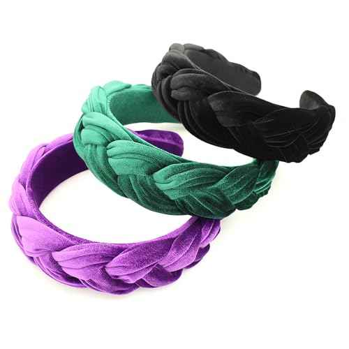 Purple Headbands for Women, Braided Headband Velvet Padded Hair bands, Cute Hair Accessories for Women