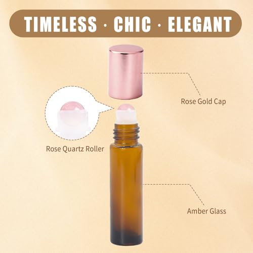 8-Pack 10ml Rose Quartz Roll-On Bottles for Essential Oils