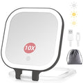 DESCHEN 7-Inch Travel Makeup Mirror with Lights & 10X Magnification - Black