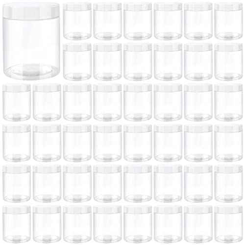 JEUIHAU 46 Pack 8 OZ Plastic Jars with Lids, Clear Empty Slime Storage Containers, Plastic Cosmetic Containers for Slime Making, Food, Beauty Products, BPA Free