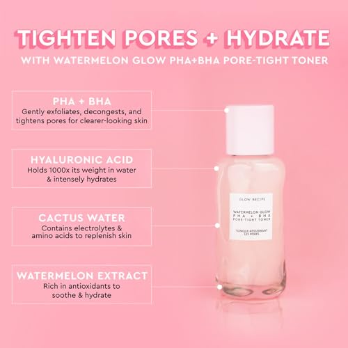 Glow Recipe Niacinamide Dew Drops Facial Serum & Illuminating Makeup Primer (40 ml) + Mini Watermelon Glow PHA + BHA Facial Toner & Pore Minimizer with Hyaluronic Acid (40 ml)
