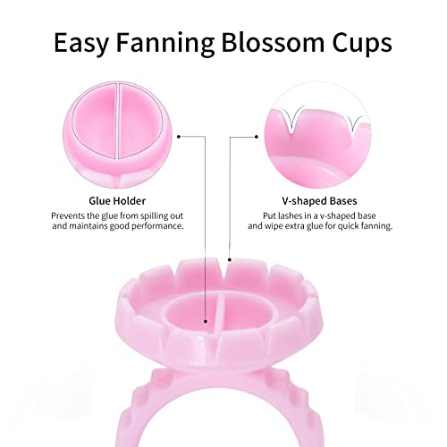 300 Pcs Glue Rings Smart Glue Holder for Eyelash Extensions, Easy Fanning Glue Cups for Volume Lashes, Pink