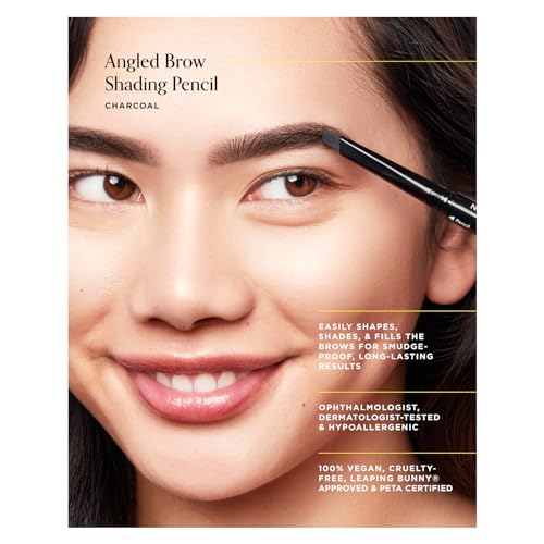 Arches & Halos Angled Brow Shading Pencil - Double Sided Eyebrow Filler and Spoolie - Angled Brush Design for Precise Shaping and Styling - Buildable, Easy Blend Pigment - Charcoal - 0.012 oz