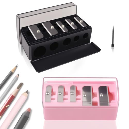 5-Hole Makeup Pencil Sharpener with Lid (2 Pack) for Eyeliner & Lip Liner