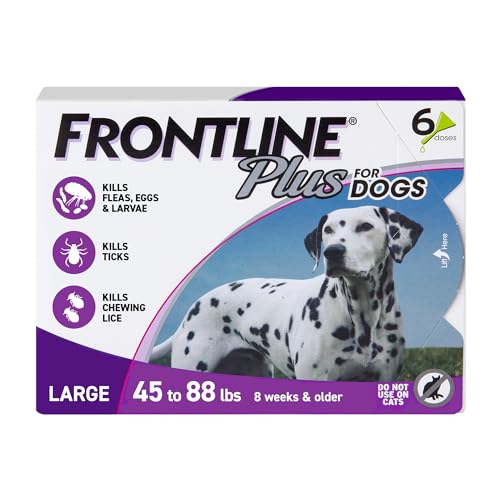 Frontline Plus for Dogs Large Dog (45 to 88 pounds) Flea and Tick Treatment, 6 Doses