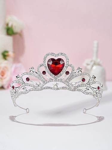 SWEETV Birthday Crowns for Women Girls Birthstone Heart Princess Tiara Silver Wedding Headband for Birth Day Party Photograph, Feb