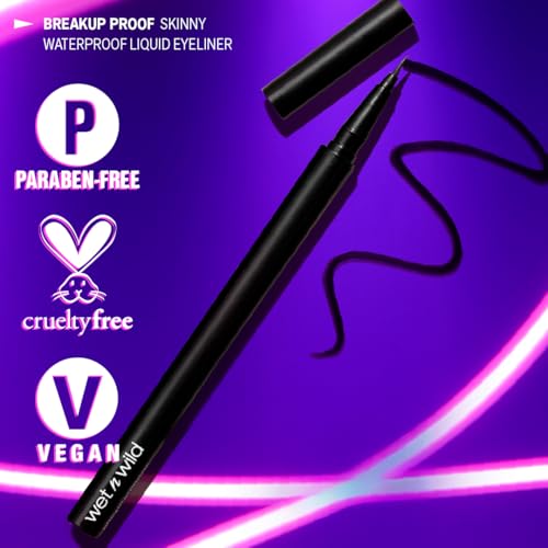 Wet n Wild Mega Last Breakup Proof Liquid Eyeliner - Ultra Black, Waterproof, Ultra-Fine Brush, Long-Lasting, 1 Pack