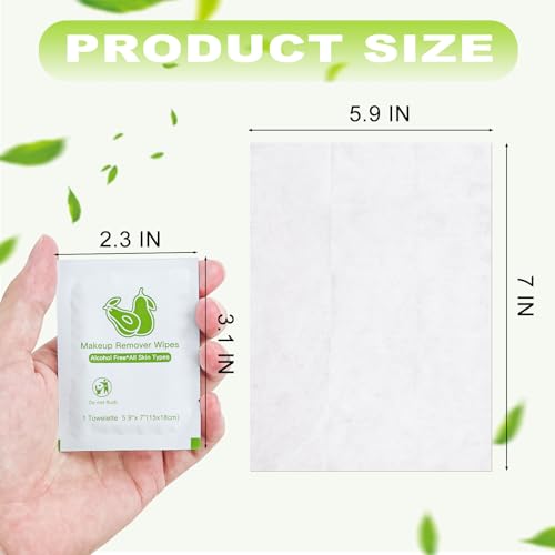 Avocado 50 Pack Travel Makeup Remover Wipes - Individually Wrapped, Gentle & Effective