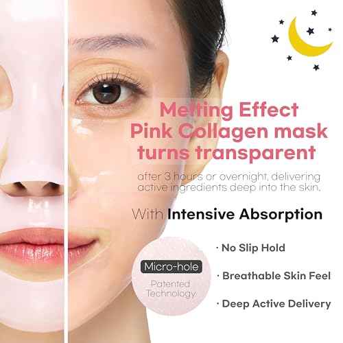 Glassy Hydrogel Face Mask for Glow and Dewy Skin, Deep Hydration, Vegan Collagen, Makeup Prep, Pore Tightening, Firming, Moisturizing, Elasticity, Overnight Korean Skin Care 1.19oz x 4ea