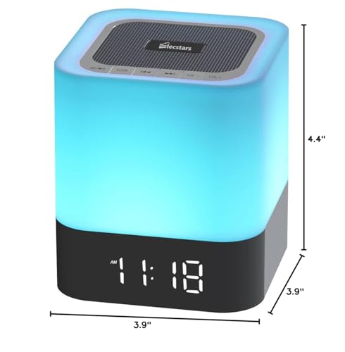 Elecstars LED Alarm Clock Bluetooth Speaker - Portable Night Light Touch Sensor Bedside Lamp with Dimmable Desk Lamp Support MP3, USB, AUX Best Gift for Kids, Party, Bedroom, Outdoor.