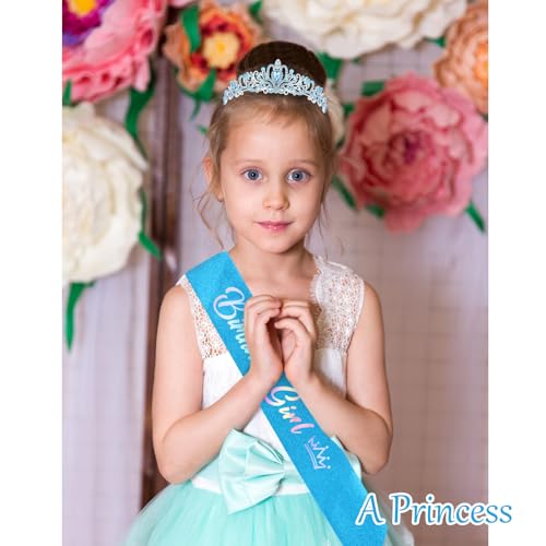 Blue Princess Birthday Sash and Tiara Set for Girls Women - Party Decorations Gift