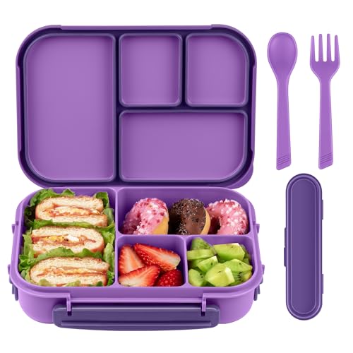 Amathley Lunch Box Kids,Bento Box Adult,Leakproof Lunch Containers for Adults/Kids/Toddler,1200ML-4 Compartments bento Lunch box with Utensil,Microwave & Dishwasher & Freezer Safe (Purple)