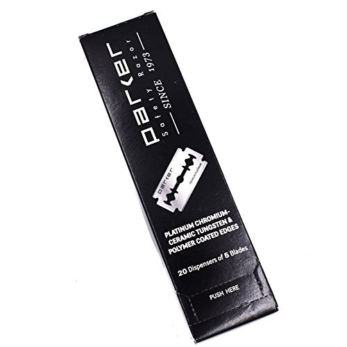 Parker 100?Count Double Edge Safety Razor Blades ? Premium Platinum?Tungsten?Chromium Coated Stainless Steel for Smooth, Long?Lasting Shaves ? Fits All DE Razors