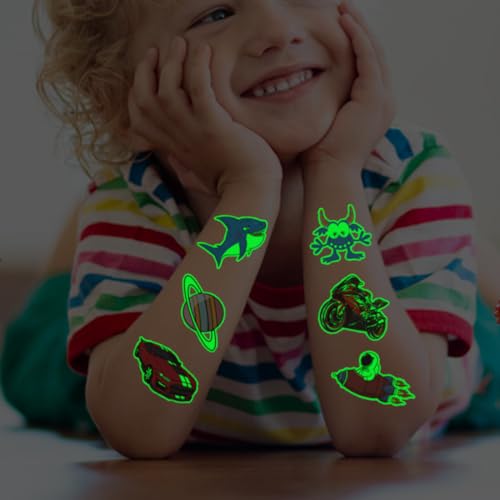 204 PCS Individually Wrapped Luminous Temporary Tattoos for Kids - Glow in The Dark Fun Tattoos for Boys Girls Birthday Party Favors Goodie Bag Fillers