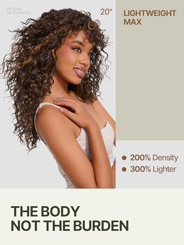 Frodio Bouncy Curly Wig with Bangs – 20 Inch Brown Glueless Headband Wig for Women