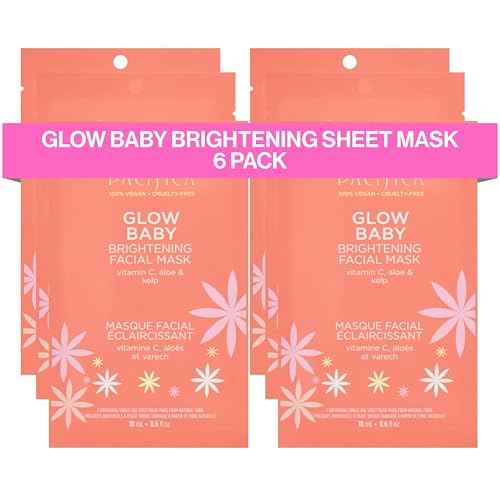Pacifica Sheet Face Mask - 6 Pack - Glow Baby Brightening Facial Mask w/Vitamin C, Aloe & Kelp ? Cooling Mask for Dark Spots & Fine Lines - Clean Beauty Vegan & Cruelty-Free Dermatologist Tested