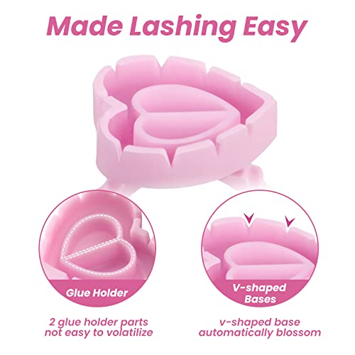 Glue Rings for Eyelash Extensions, Inartato Heart Glue Rings 200pcs Lash Fan Glue Cups Glue Holder Lashing Supplies (Pink Heart Shaped)