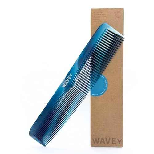 WAVEY Quality Hair Comb for Men and Women, Recycled Ocean Plastic, 7 Inches length perfect for home and travel, Wide and Fine Tooth for thick, thin, wavy, straight and curly hair styling - BLUE