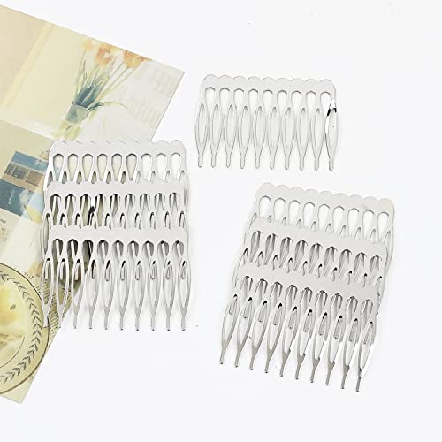 20 Pack Silver Metal Hair Combs - 10 Teeth Side Slide Combs