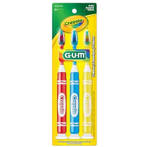GUM Crayola Marker Children’s Toothbrush, Soft Bristled Kids’ Toothbrush Set Age 5+, Suction Cup Base, 3ct (6pk)