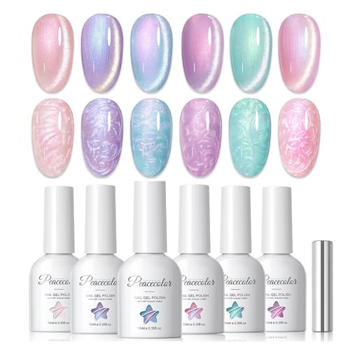 PEACECOLOR Cat Eye Gel Nail Polish Set - 6 Colors Magnetic