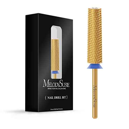 MelodySusie Super Long Tapered Nail Drill Bits, 3/32'' Carbide Tungsten Bits, Suitable for Manicure Pedicure Cuticle Gel Polishing, Professional Advanced Bits, Gold, Series Bit-X, Medium