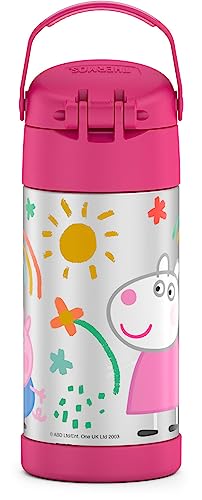 THERMOS FUNTAINER Water Bottle with Straw - 12 Ounce, Peppa Pig - Kids Stainless Steel Vacuum Insulated Water Bottle with Lid