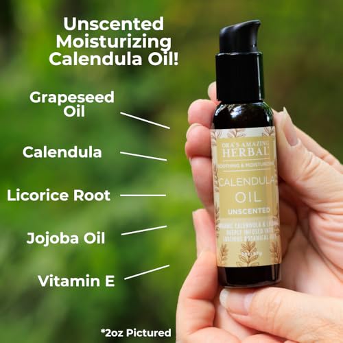Ora's Amazing Herbal Calendula Oil with Licorice, Jojoba, Fragrance Free, Unscented, Facial Cleansing, Moisturizing, Eczema & Sensitive Skin, Cold Pressed Oils, Recycled Plastic, 2 oz Travel Size