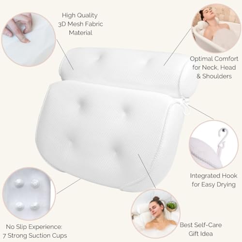 Bath Pillow and Tub Caddy Set with Suction Cups