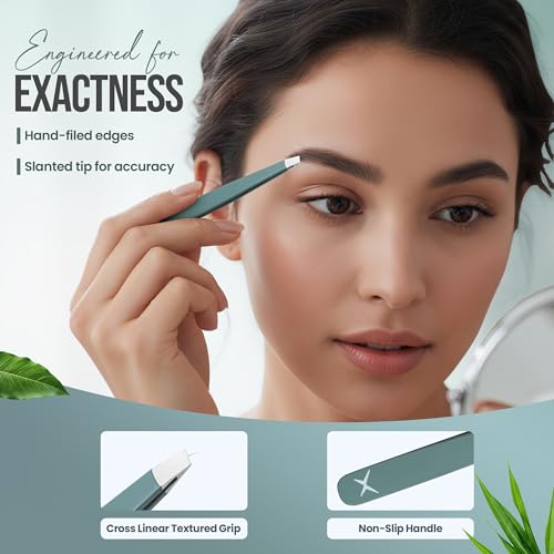 Olive Fog Professional Slant Tip Tweezers - Stainless Steel Eyebrow & Facial Grooming Tool