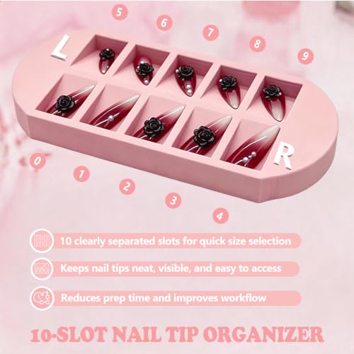 Press-On Nail Organizer Tray with 10 Slots & L/R Markers