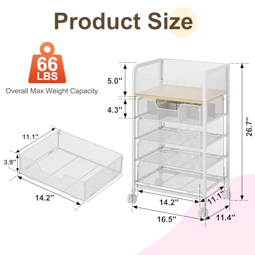 Hongtamoya Rolling Makeup Cart Organizer with 4 Drawers