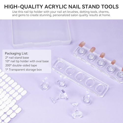 ESUOHYM Clear & White Non-Magnet Nail Stand for Press-On Nails & Art Practice - Large