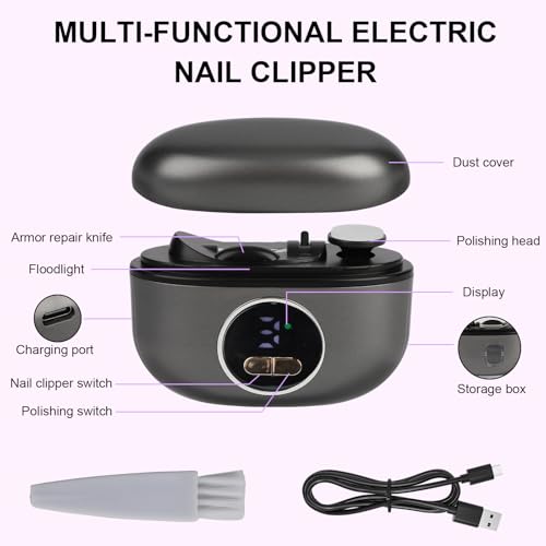 Electric Nail Clipper for All Ages with LED Light, 3-Speed Safety Trimmer