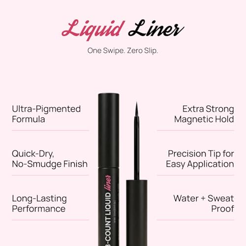 Full Out Glam Liquid Liner Magnetic Eyeliner, Ultra Strong All-Day Hold for Magnetic Eyelashes, Water and Sweat Proof, Easy to Apply Precise Bristle Tip, Contains One Eyeliner Pen