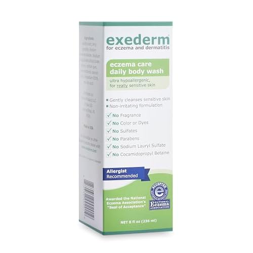 Exederm Body Wash for Eczema & Dermatitis, 8 Fl Oz, Ultra Sensitive Non-Irritating Bodywash, Gentle, Moisturizing Anti-Itch Cleanser for Red, Itchy, Dry Skin, Hypoallergenic, Sulfate & Paraben Free