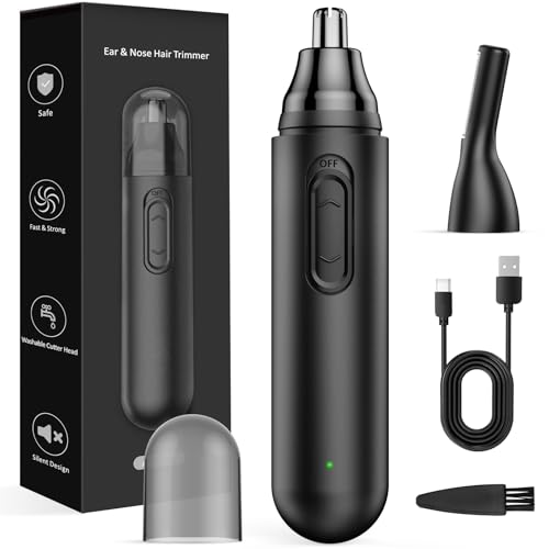 Nose Hair Trimmer for Men Rechargeable: 2024 Painless Rechargeable Nose Hair Trimmer IPX7 Waterproof, Dual Edge Blades Eyebrow & Facial Trimmer for Men for Easy Cleansing, Black