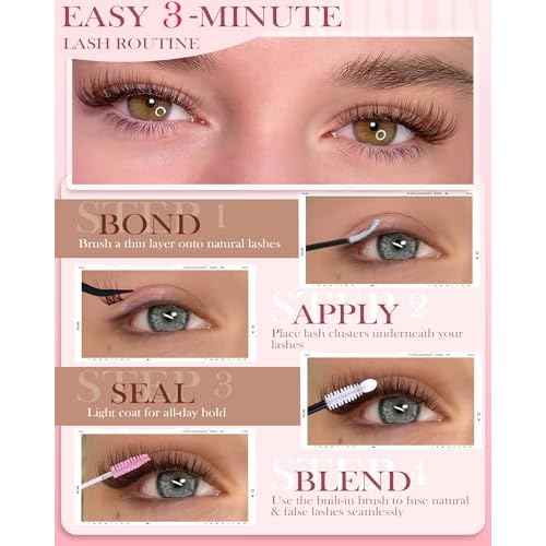 Brown Wispy Lash Clusters Kit Natural Eyelashes Clusters Kit Cluster Eyelash Extensions 10-16mm C Curl Cluster Lashes DIY Eyelash Clusters Waterproof Individual Lash Extension Kit with Brush