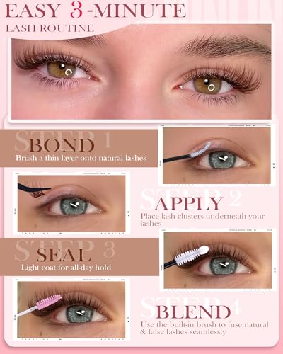 A-Brown Wispy Lash Clusters Kit - Natural Eyelash Extensions with Waterproof Glue