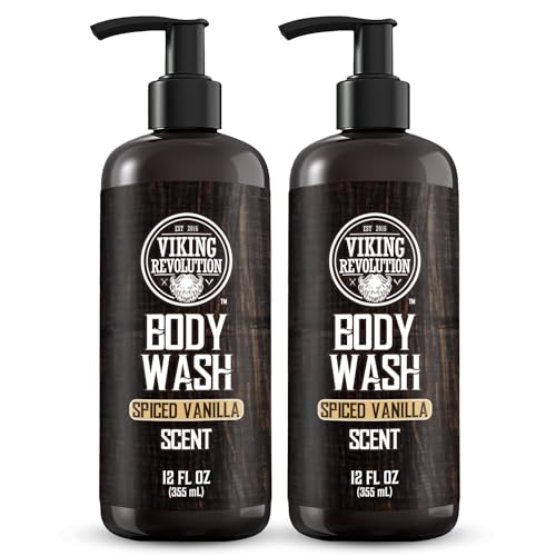 Viking Revolution Men's Body Wash - Spiced Vanilla Mens Body Wash - Mens Natural Body Wash for Men with Vitamin E and Rosemary Oil - Shower Gel Body Wash Men (12 Fl Oz, Pack of 2)