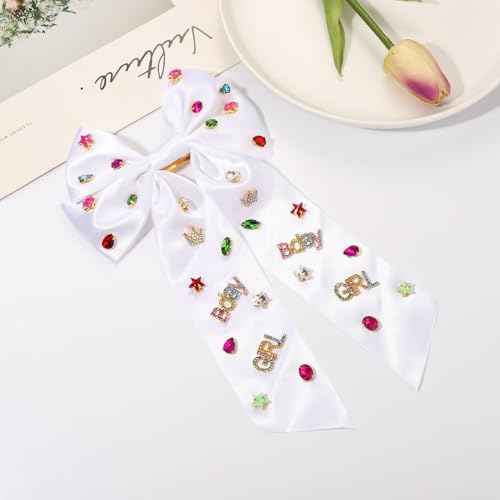 Birthday Hair Bows for Women Crown Birthday Girl Hair Bow Clips Crystal Pearl Star Jeweled Big Hair Bows Pink Bow Satin Hair Ribbons Accessories Gifts Party Favors (Pattern B3)