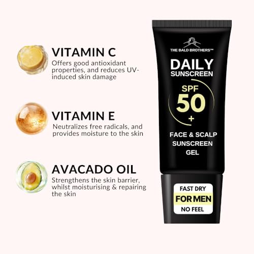 Bald Head Care for Men | Everyday Face & Scalp Care | Matte, No Grease, Vegan | Daily Scalp Sunscreen Fragrance Free - SPF 50+