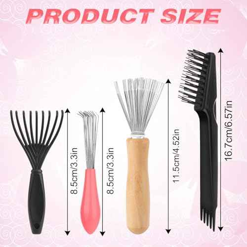 Hairbrush Cleaner Tool Set, 4 PCS Hair Brush Cleaner Rake Comb Cleaning Brush Mini Comb Cleaner Hairstylist Essentials Embedded Tool for Home and Salon Use Removing Hair Dust (4 Style)